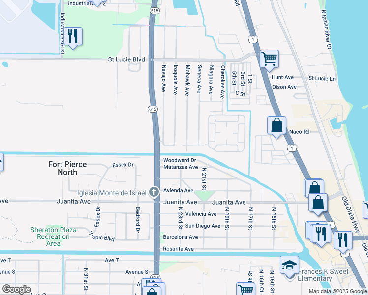 map of restaurants, bars, coffee shops, grocery stores, and more near 2425 Mohawk Avenue in Fort Pierce