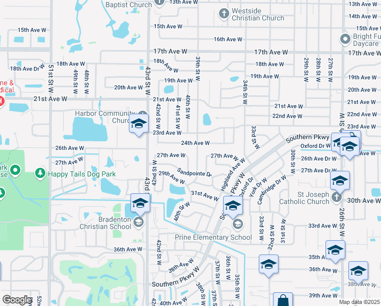 map of restaurants, bars, coffee shops, grocery stores, and more near 2601 40th Street West in Bradenton