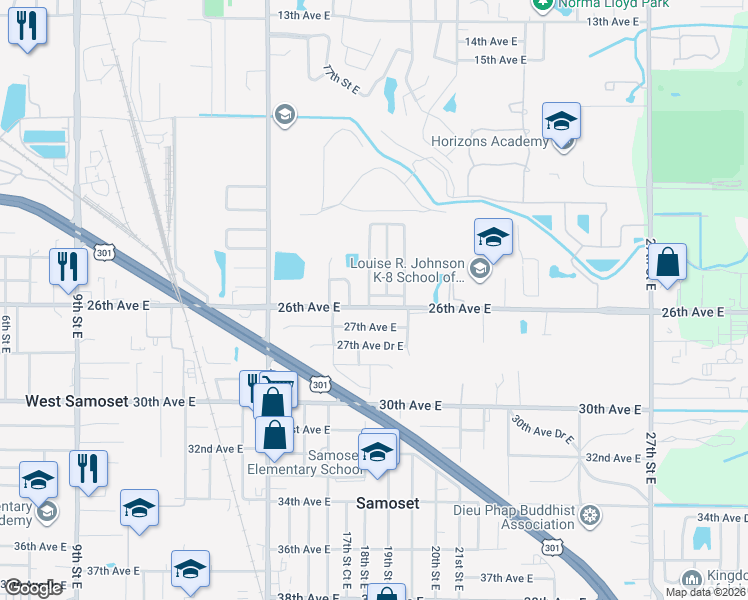 map of restaurants, bars, coffee shops, grocery stores, and more near 1804 25th Avenue East in Bradenton