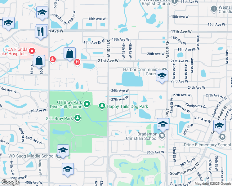 map of restaurants, bars, coffee shops, grocery stores, and more near 4921 26th Avenue West in Bradenton