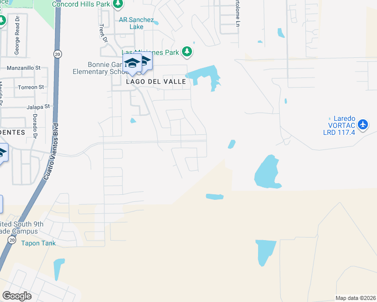 map of restaurants, bars, coffee shops, grocery stores, and more near 1713 Palestine Drive in Laredo