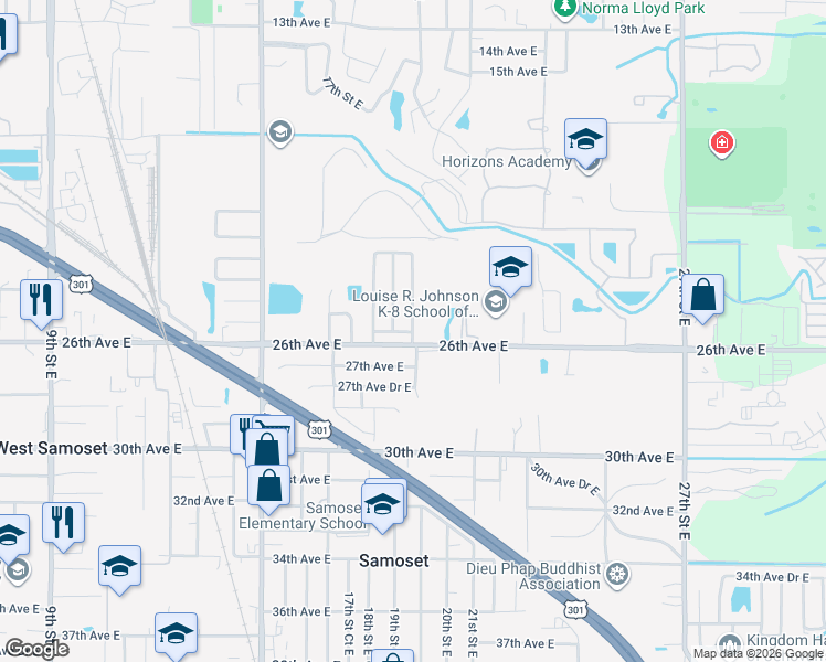 map of restaurants, bars, coffee shops, grocery stores, and more near 2517 19th Street East in Bradenton