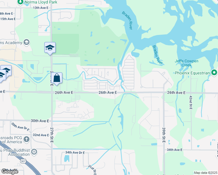 map of restaurants, bars, coffee shops, grocery stores, and more near 68 25th Avenue East in Bradenton