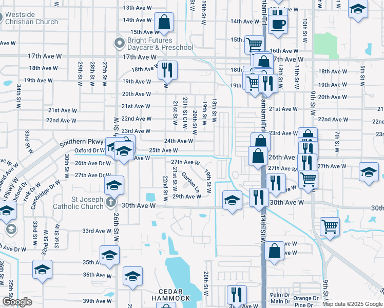map of restaurants, bars, coffee shops, grocery stores, and more near 1912 27th Avenue West in Bradenton