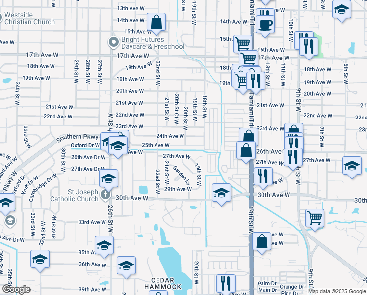 map of restaurants, bars, coffee shops, grocery stores, and more near 1912 27th Avenue West in Bradenton