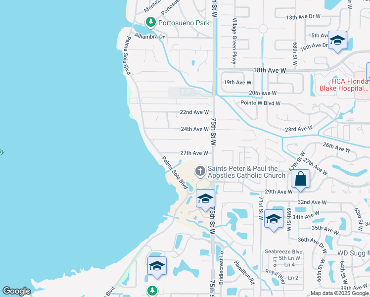 map of restaurants, bars, coffee shops, grocery stores, and more near 7717 27th Avenue West in Bradenton