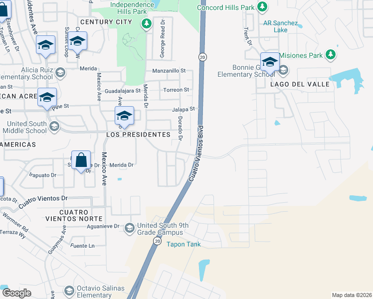 map of restaurants, bars, coffee shops, grocery stores, and more near 2430 Old Spanish Trail in Laredo