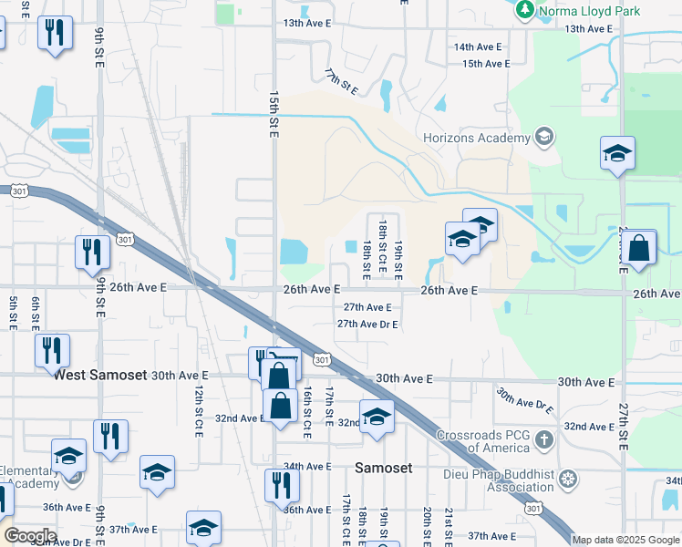 map of restaurants, bars, coffee shops, grocery stores, and more near 1702 26th Avenue East in Bradenton