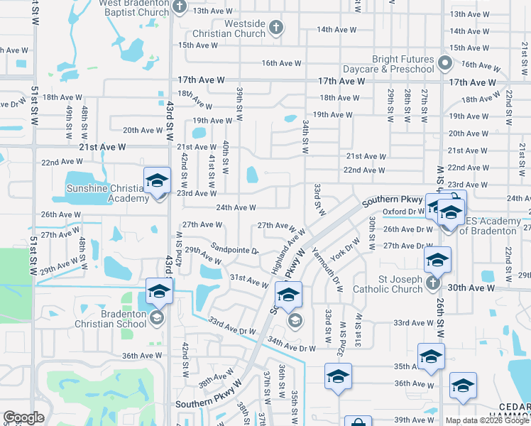 map of restaurants, bars, coffee shops, grocery stores, and more near 2707 38th Street West in Bradenton