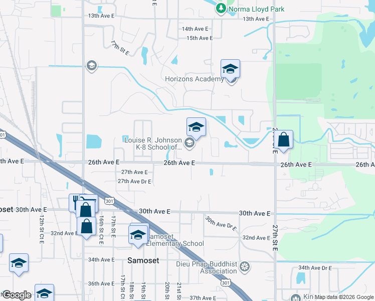 map of restaurants, bars, coffee shops, grocery stores, and more near 2121 26th Avenue East in Bradenton