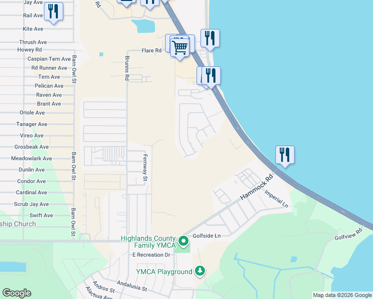 map of restaurants, bars, coffee shops, grocery stores, and more near 2001-2299 Caribbean Rd W in Sebring