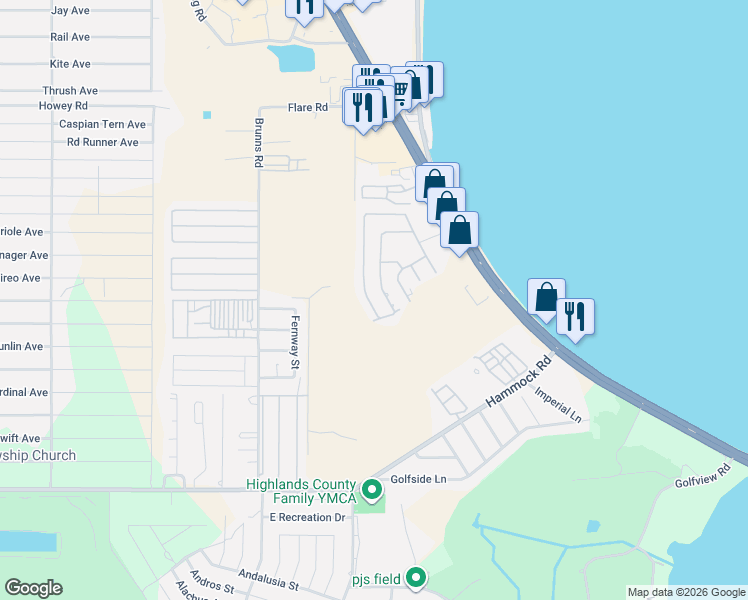 map of restaurants, bars, coffee shops, grocery stores, and more near 2001-2299 Caribbean Rd W in Sebring