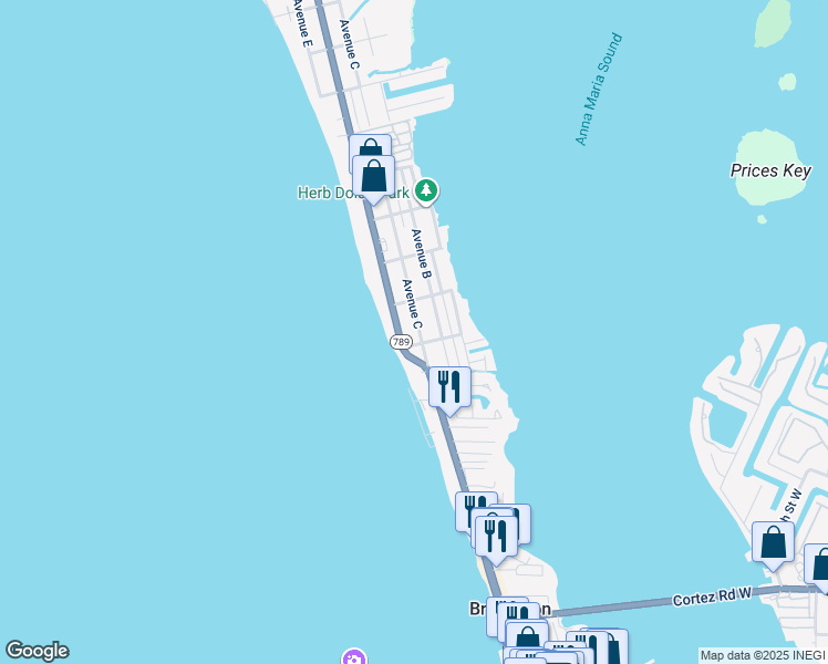 map of restaurants, bars, coffee shops, grocery stores, and more near 2208 Avenue B in Bradenton Beach