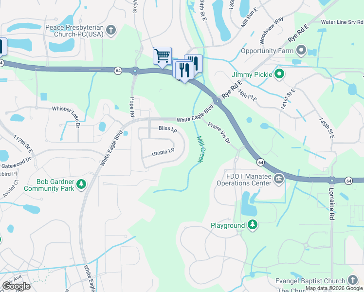 map of restaurants, bars, coffee shops, grocery stores, and more near 13070 Bliss Loop in Bradenton