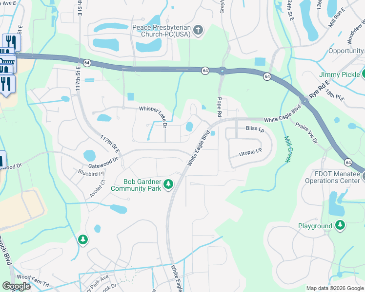 map of restaurants, bars, coffee shops, grocery stores, and more near 2236 Crystal Lake Trail in Bradenton