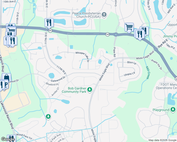 map of restaurants, bars, coffee shops, grocery stores, and more near 12347 Whisper Lake Drive in Bradenton