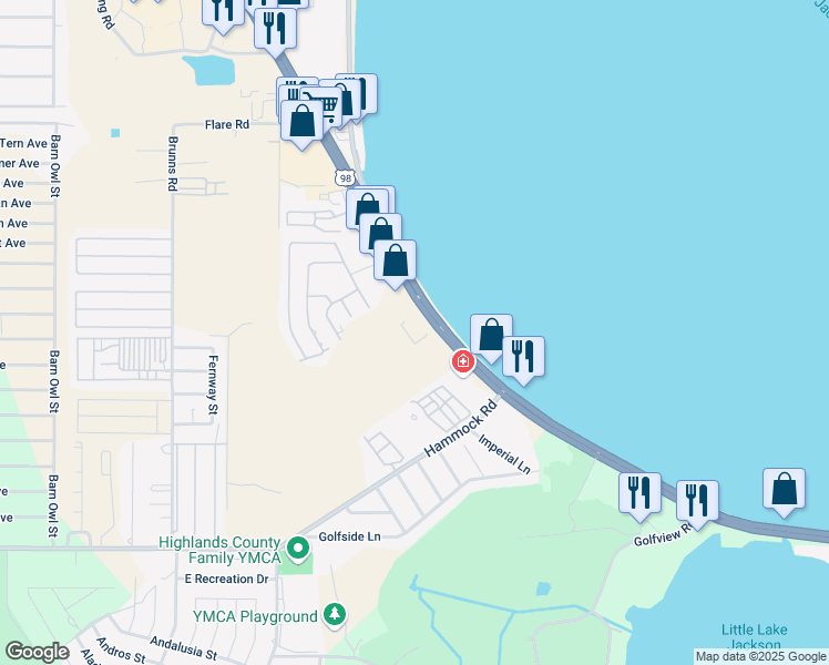 map of restaurants, bars, coffee shops, grocery stores, and more near 401 US Highway 27 South in Sebring