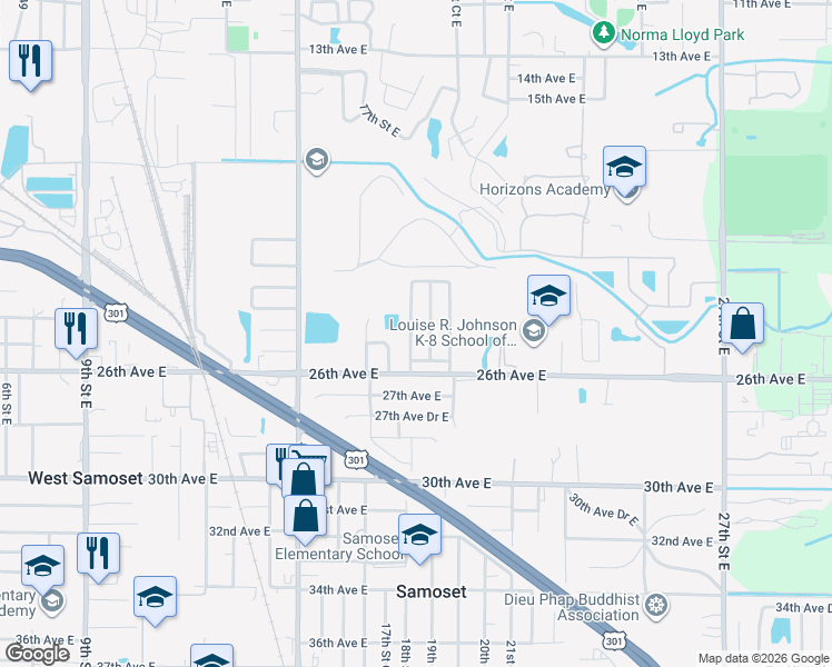 map of restaurants, bars, coffee shops, grocery stores, and more near 2311 18th Street East in Bradenton