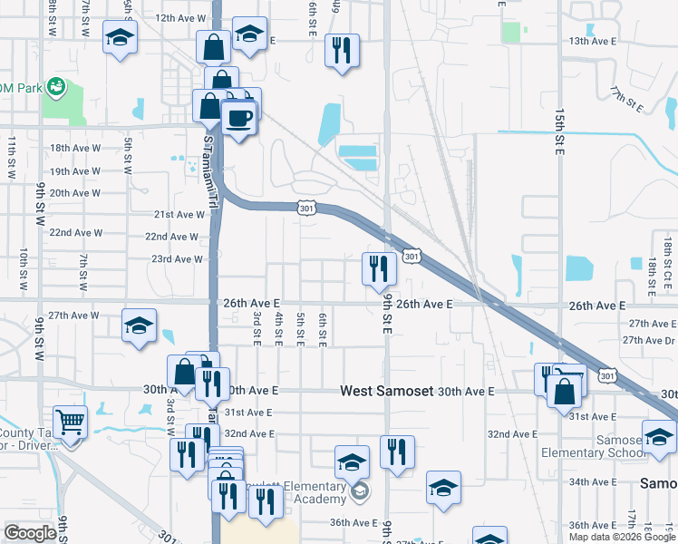 map of restaurants, bars, coffee shops, grocery stores, and more near 2404 7th Street East in Bradenton