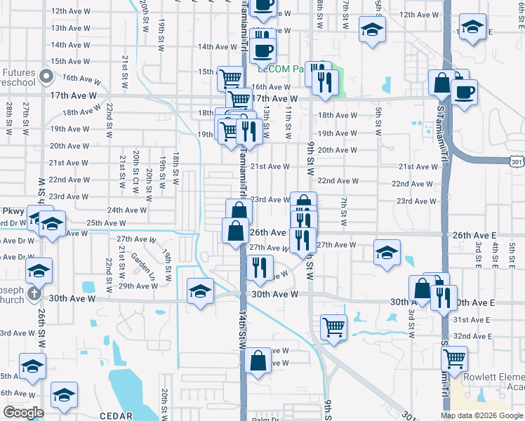 map of restaurants, bars, coffee shops, grocery stores, and more near 2403 12th Street West in Bradenton