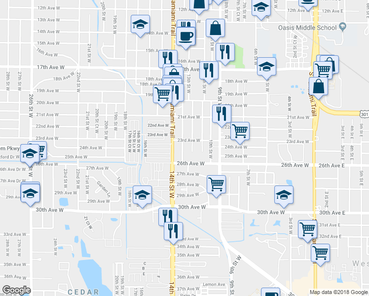 map of restaurants, bars, coffee shops, grocery stores, and more near 2411 Tamiami Trail in Bradenton