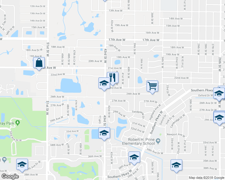 map of restaurants, bars, coffee shops, grocery stores, and more near 2307 42nd Street West in Bradenton