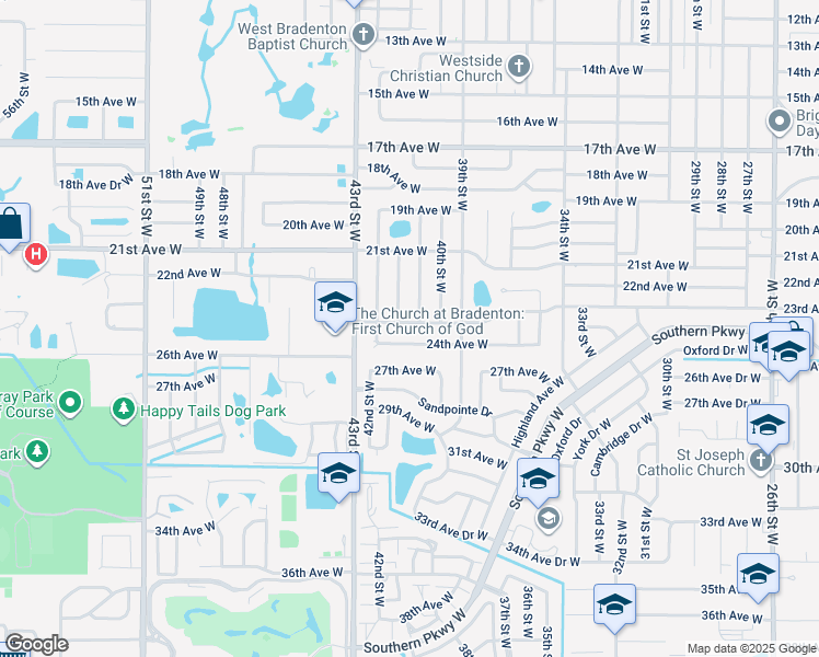 map of restaurants, bars, coffee shops, grocery stores, and more near 4107 23rd Avenue West in Bradenton