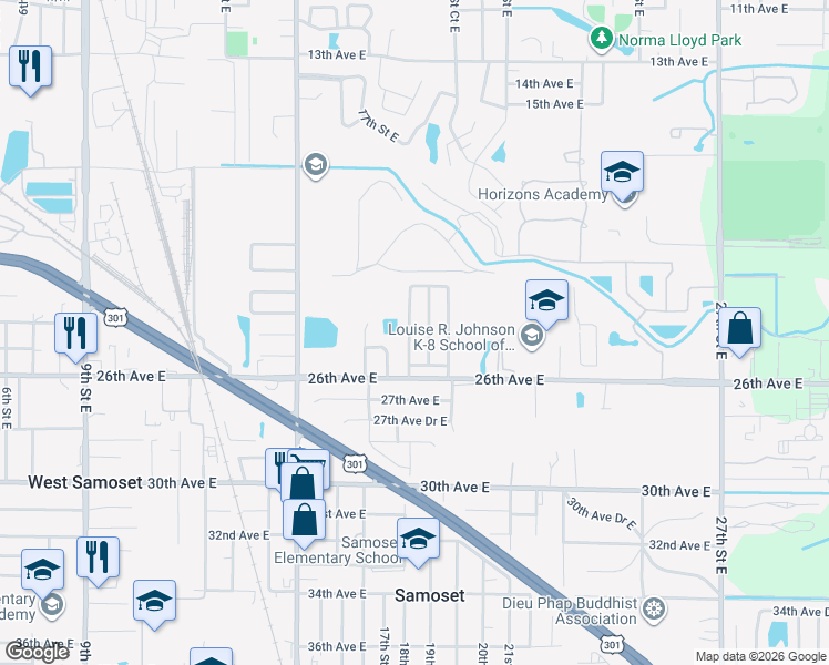 map of restaurants, bars, coffee shops, grocery stores, and more near 2311 18th Street East in Bradenton