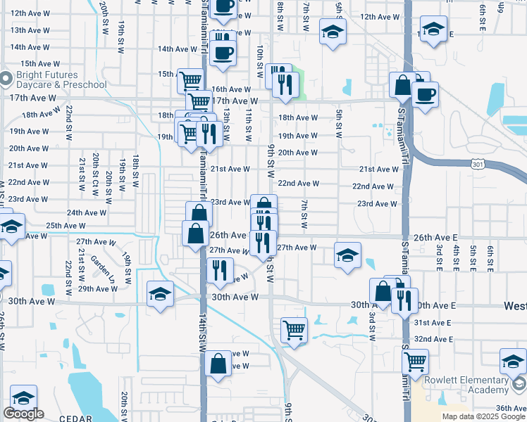 map of restaurants, bars, coffee shops, grocery stores, and more near 2405 10th Street West in Bradenton