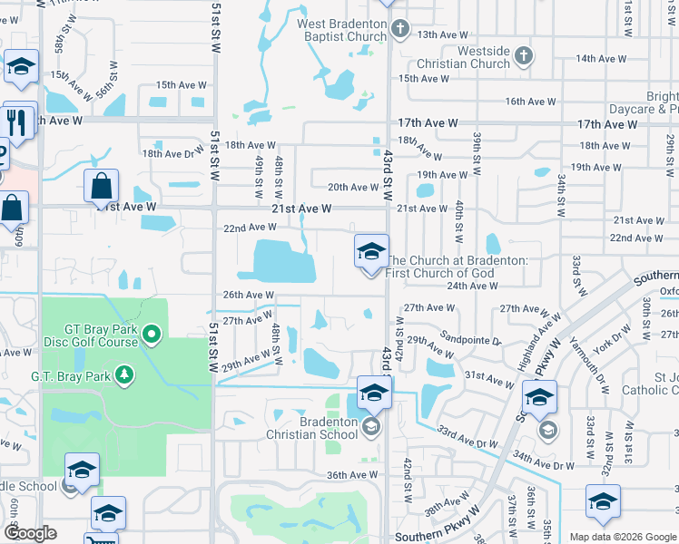 map of restaurants, bars, coffee shops, grocery stores, and more near 2411 45th Court West in Bradenton