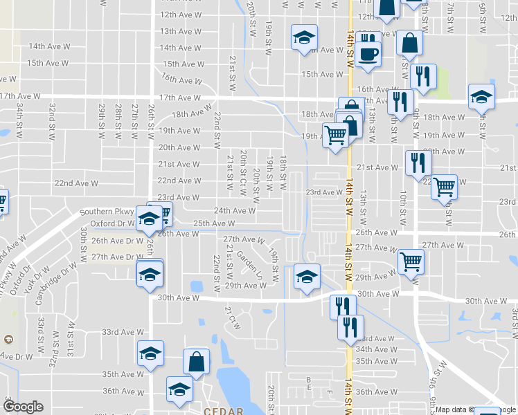 map of restaurants, bars, coffee shops, grocery stores, and more near 1910 24th Avenue West in Bradenton