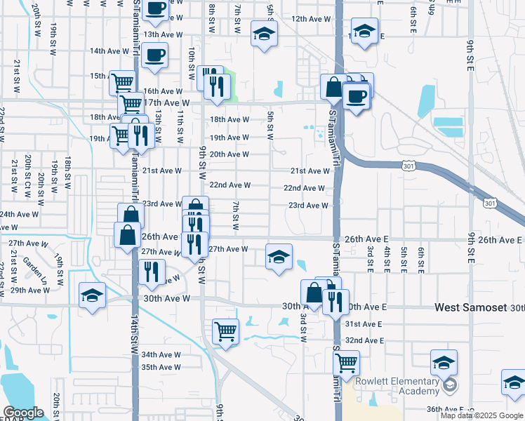 map of restaurants, bars, coffee shops, grocery stores, and more near 508 24th Avenue West in Bradenton