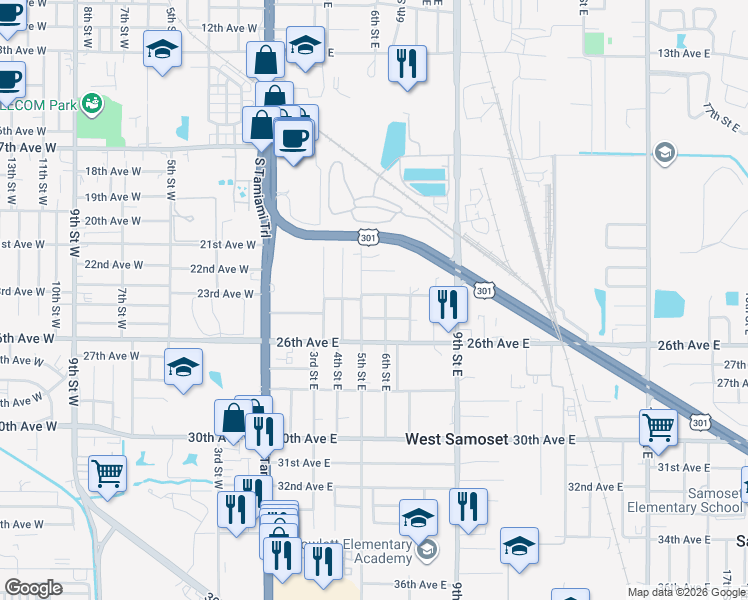 map of restaurants, bars, coffee shops, grocery stores, and more near 516 23rd Avenue East in Bradenton