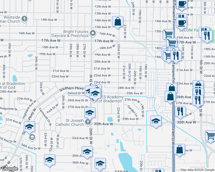 map of restaurants, bars, coffee shops, grocery stores, and more near 2316 24th Avenue West in Bradenton