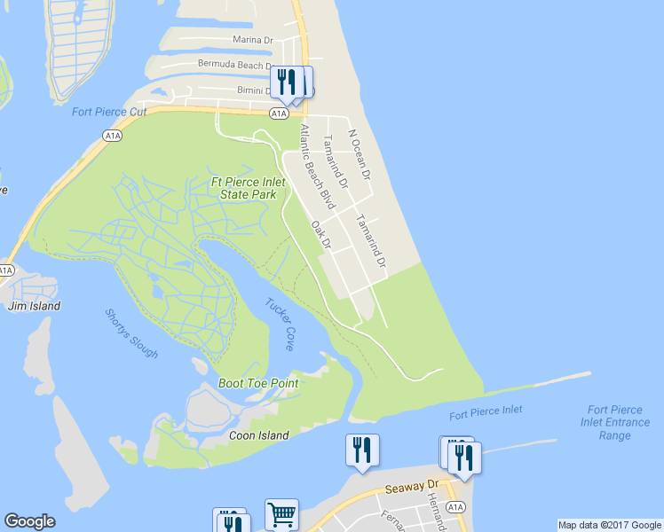 map of restaurants, bars, coffee shops, grocery stores, and more near 2311 Oak Drive in Fort Pierce