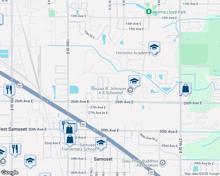 map of restaurants, bars, coffee shops, grocery stores, and more near 2311 19th Street East in Bradenton