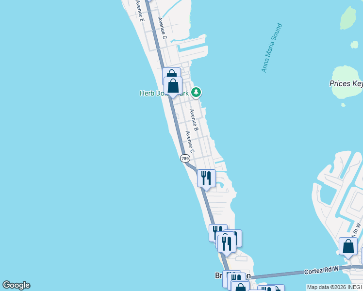 map of restaurants, bars, coffee shops, grocery stores, and more near 2214 Gulf Drive North in Bradenton Beach