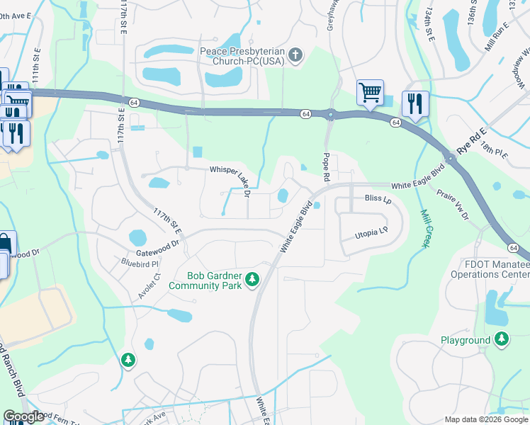 map of restaurants, bars, coffee shops, grocery stores, and more near 12347 Whisper Lake Drive in Bradenton