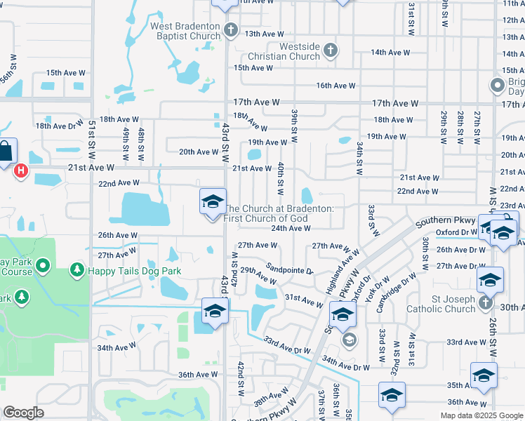 map of restaurants, bars, coffee shops, grocery stores, and more near 4107 23rd Avenue West in Bradenton
