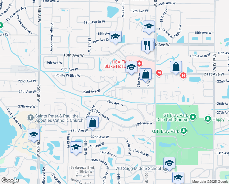map of restaurants, bars, coffee shops, grocery stores, and more near 2403 64th Street West in Bradenton