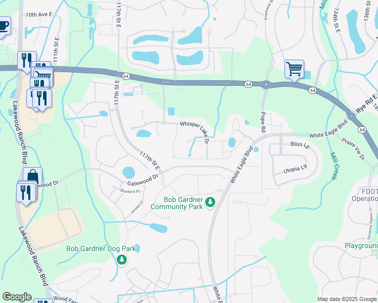map of restaurants, bars, coffee shops, grocery stores, and more near 2116 Pope Road in Bradenton