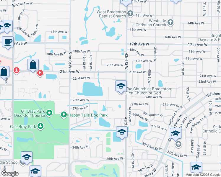 map of restaurants, bars, coffee shops, grocery stores, and more near 2313 45th Court West in Bradenton