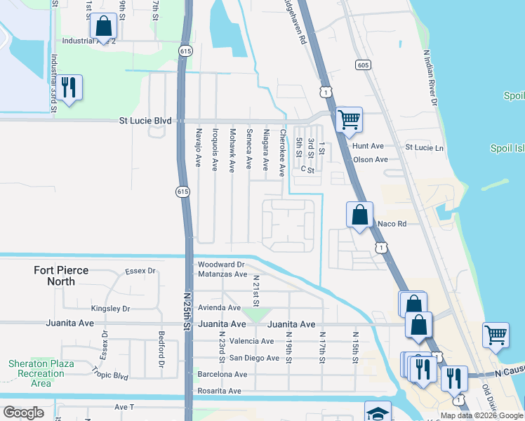 map of restaurants, bars, coffee shops, grocery stores, and more near 402 Dakota Way in Fort Pierce