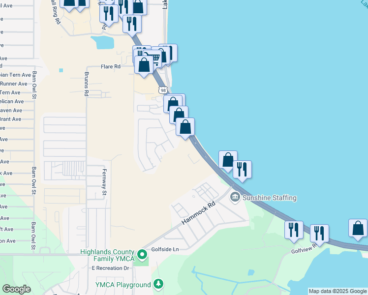 map of restaurants, bars, coffee shops, grocery stores, and more near 327 US Highway 27 South in Sebring