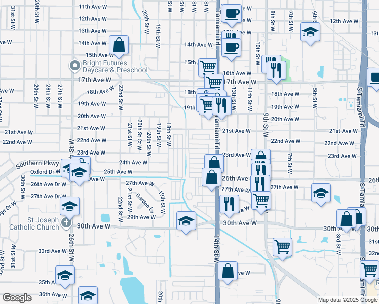 map of restaurants, bars, coffee shops, grocery stores, and more near 2402 16th Street West in Bradenton