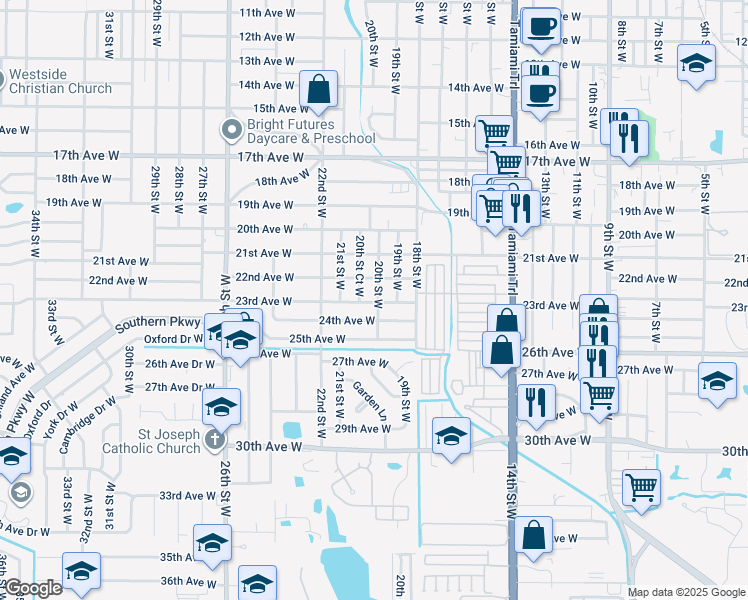 map of restaurants, bars, coffee shops, grocery stores, and more near 1910 24th Avenue West in Bradenton