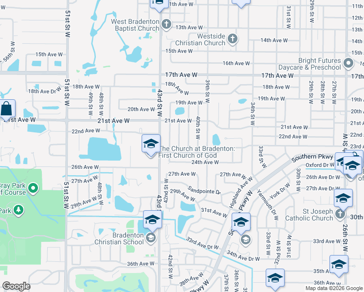 map of restaurants, bars, coffee shops, grocery stores, and more near 4107 23rd Avenue West in Bradenton