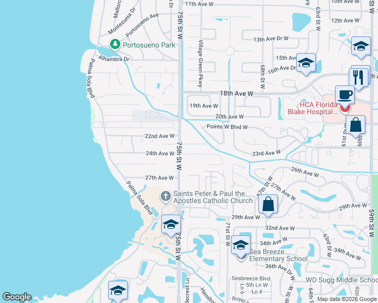 map of restaurants, bars, coffee shops, grocery stores, and more near 2403 75th Street West in Bradenton