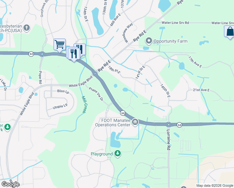 map of restaurants, bars, coffee shops, grocery stores, and more near 2318 141st Street East in Bradenton