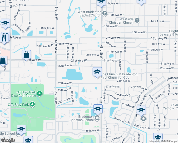 map of restaurants, bars, coffee shops, grocery stores, and more near 4507 22nd Avenue West in Bradenton
